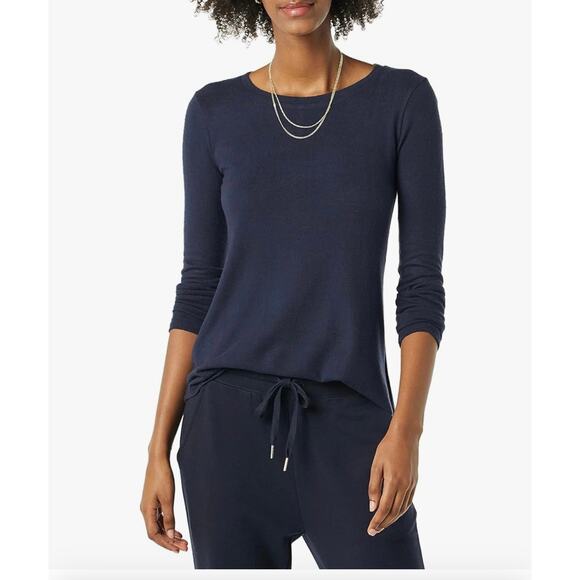 Daily ritual Women Cozy Standard-fit long Sleeve Shirttail Hem Crewneck Shirt XS - Picture 1 of 9